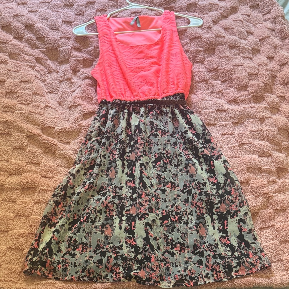 Floral Pink and Black Dress